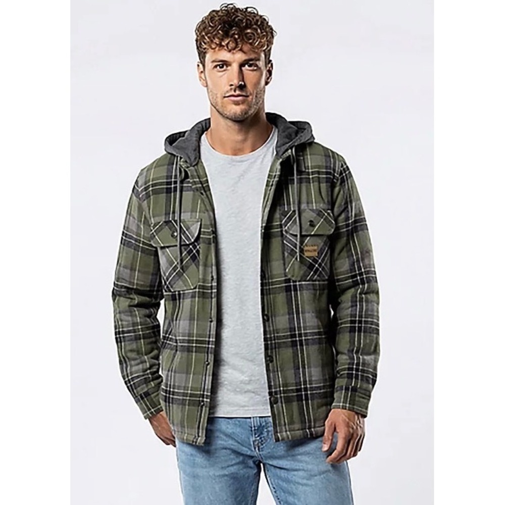 NWT Brazos Blacksmith Insulated Hooded Jacket – Martini Olive/Black Plaid – XL